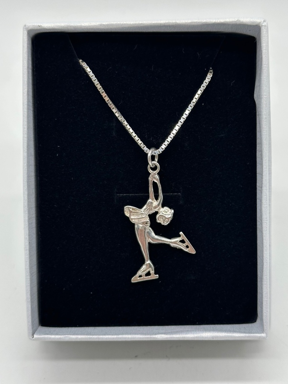 Sterling Silver Figure Skater Pendant Necklace Italian Box Chain Layback Spin
